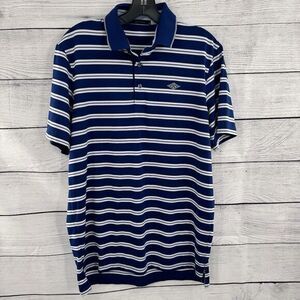 Greyson Blue White Striped Mens Performance Golf Polo Stretch Size Medium ‎ Logo